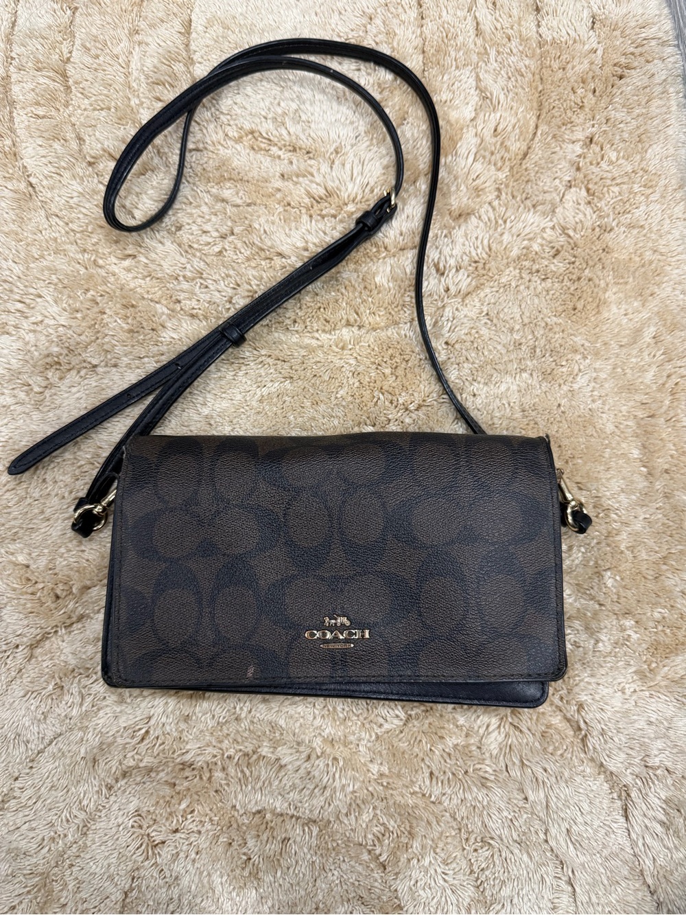 Coach Brown Signature Monogram Crossbody with Gold Hardware
